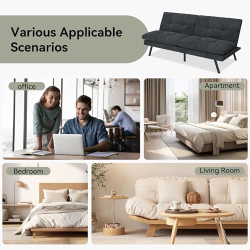 Faux Leather Futon Sofa Bed,Convertible Futon Couch,Memory Foam Loveseat Sleeper Sofa,Small Splitback Modern Folding Couch for Living Room,Office