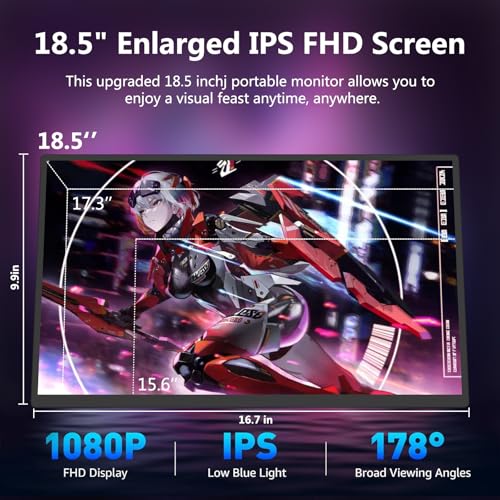 18.5 inch Portable Monitor + Sleeve 120Hz 1080P,100% sRGB FHD HDR USB HDMI with VESA Ultra Slim Portable Laptop Office Monitor