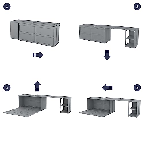 Full Size Murphy Cabinet Wall Bed With Storage and Bookcase Headboard, Solid Wood Cabinet With Shelves and USB Ports, Platform Floor for Home Office