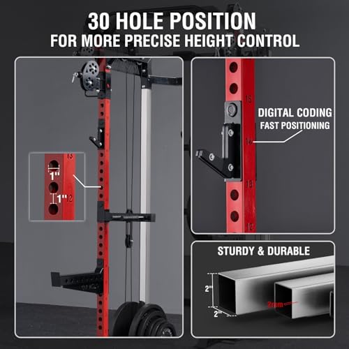 Mikolo Power Cage, 2000LB Power Rack with Independent Dual Pulley System, Multi-Function Home Gym Workout Machine for Cable Crossover