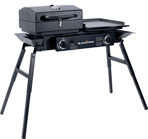 Blackstone Tailgater Stainless Steel 2 Burner Portable Gas Grill and Griddle Combo Total 35,000 BTUs for Indoor or Backyard, Outdoor, Patio, Picnic