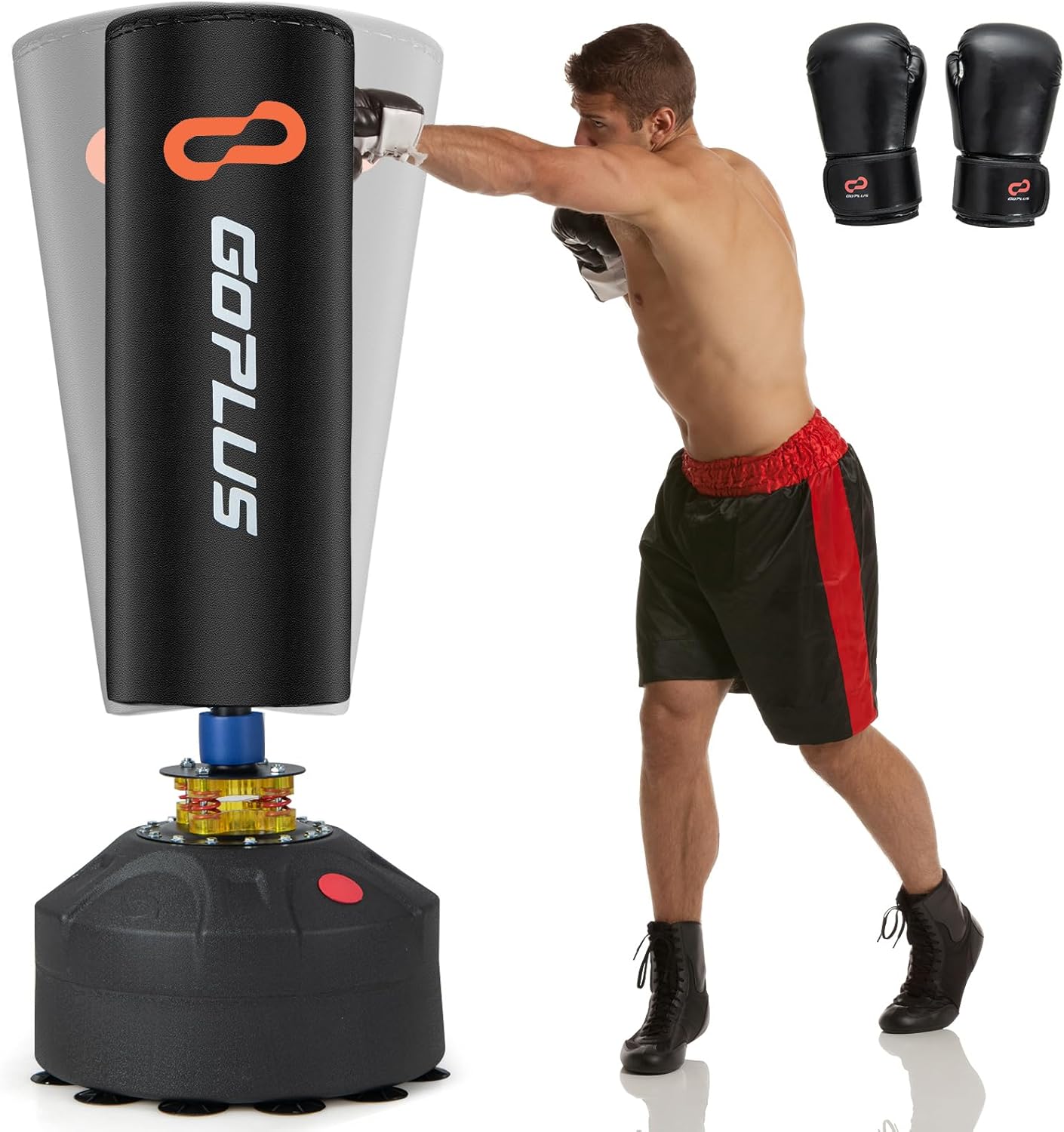 Goplus Freestanding Punching Bag, 220LBS Heavy Boxing Bag with Gloves, Shock Absorber, 12 Suction Cup Base