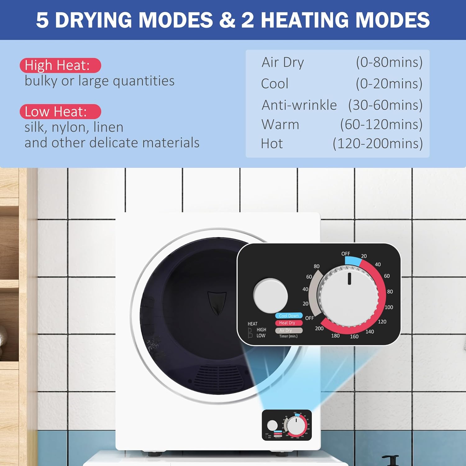 HOMCOM Portable Clothes Dryer, 120V 850W Compact Laundry Dryer with 1.5 cu.ft Stainless Steel Tub and 4 Drying Modes