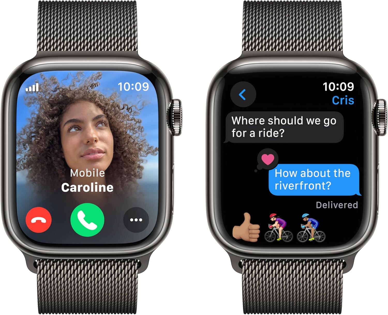 Apple Watch Series 9 [GPS + Cellular 41mm] Smartwatch with Graphite Stainless Steel Case with Graphite Milanese Loop. Fitness Tracker