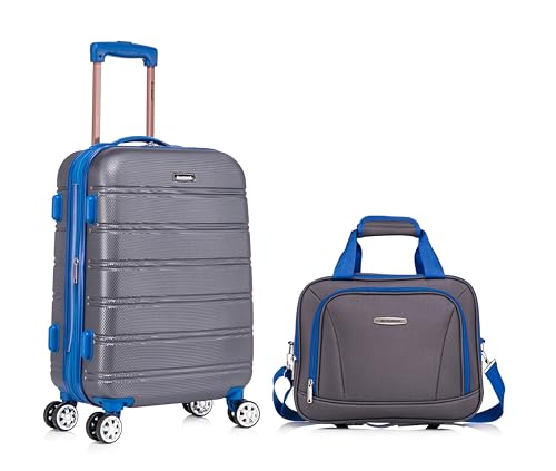 Rockland Melbourne Hardside Expandable Luggage with Spinner Wheels, 2TONENAVY, 2 Piece (20/28)