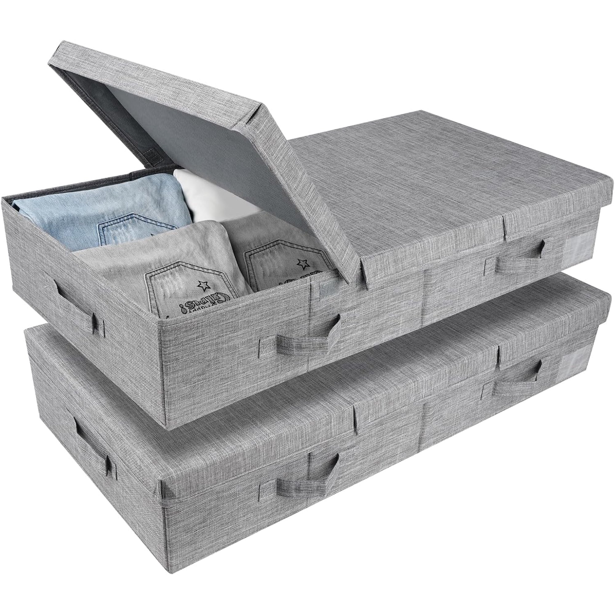 Hltser HCOCM   Underbed Storage Container Bins with Lids  Under Bed Storage Organizer with Sturdy Handles Sidewalls Bottom  Foldable Clothes Bag ()
