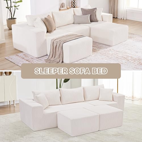 107.4" Cloud Couch Sectional, Modular Sofa with Deep Seat, Plush Corduroy L Shaped Boneless Couch, Convertible Sectional Couches for Living Room