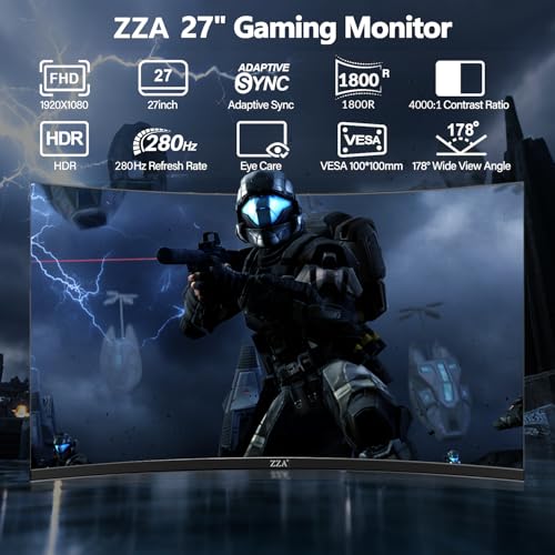 ZZA 32-Inch QHD Curved Gaming Monitor - 2K Resolution, 165Hz Refresh Rate, 1ms Response Time, FreeSync & G-Sync, HDR10, 122% sRGB Coverage, DP/HDMI