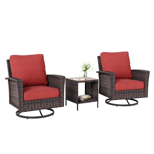 HERA'S HOUSE High Back Patio Furniture Set with Swivel Chairs, Outdoor Wicker Conversation Sets with 5.5" Comfy Cushions, 4 Piece Outside Sofa Sets