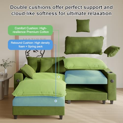 Modular Sectional Sofa, Cloud Couch with Ottoman, Charging Station, Throw Pillows, Cup Holders, Modern Convertible U Shaped Couches for Living Room