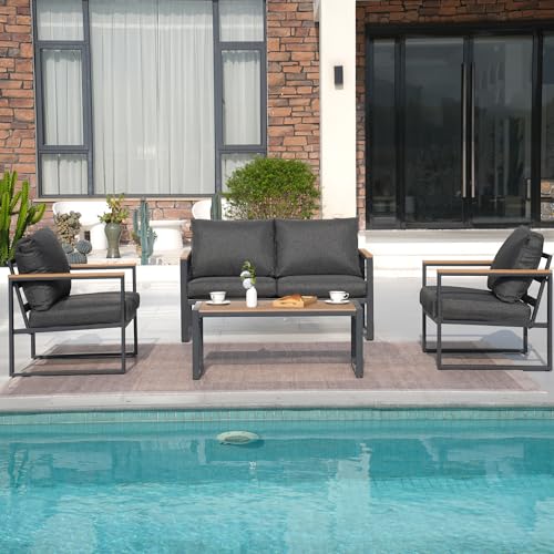 Patio Furniture Set, 4 Pieces Outdoor Patio Furniture with Coffee Table Set
