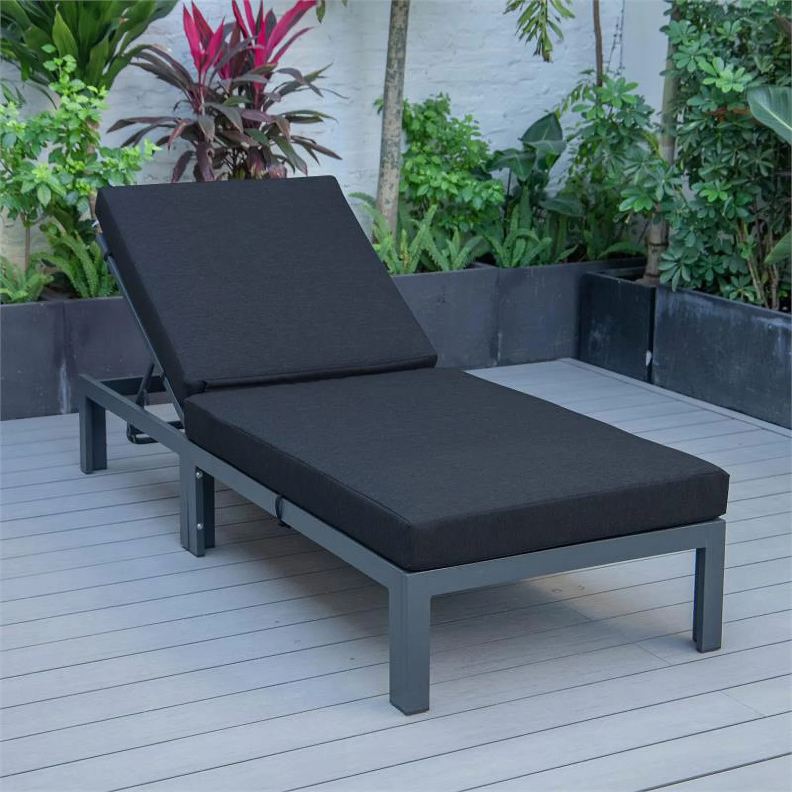 Afuera Living Aluminum Patio Chaise Lounge Chair With Black Cushions