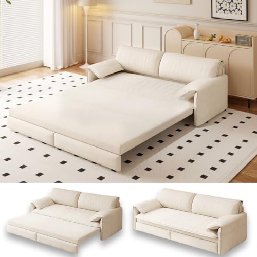 70.1" Futon Sofa Bed Queen Size, Pull Out Bed, 3-in-1 Convertible Sleeper Sofa with 2 Soft Pillows, Modern Velvet Futon Couch for Living Room