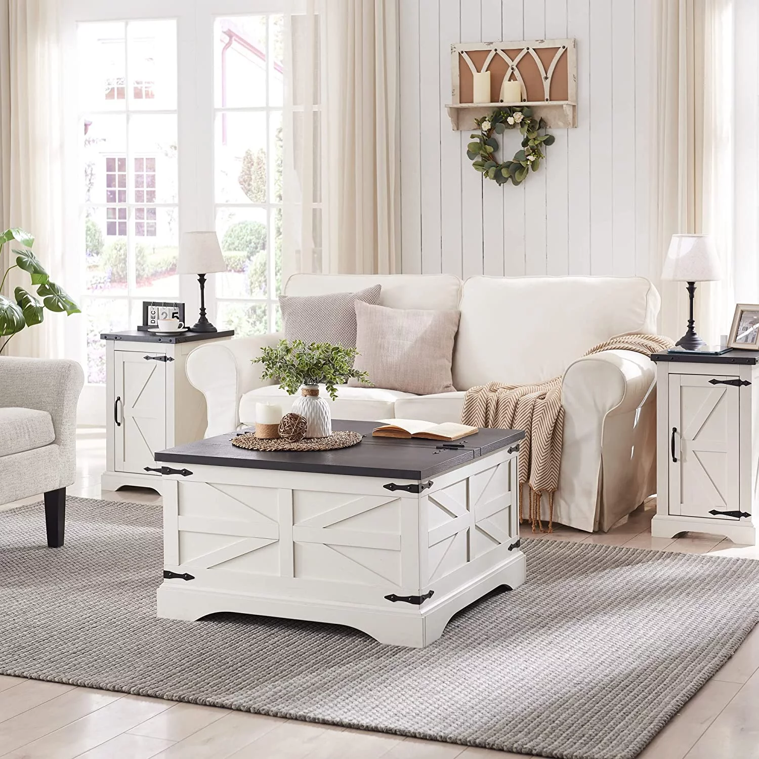 T4TREAM Farmhouse Wood Square Lift-Top Coffee Table with Storage for Living Room, White - Radiant Selections