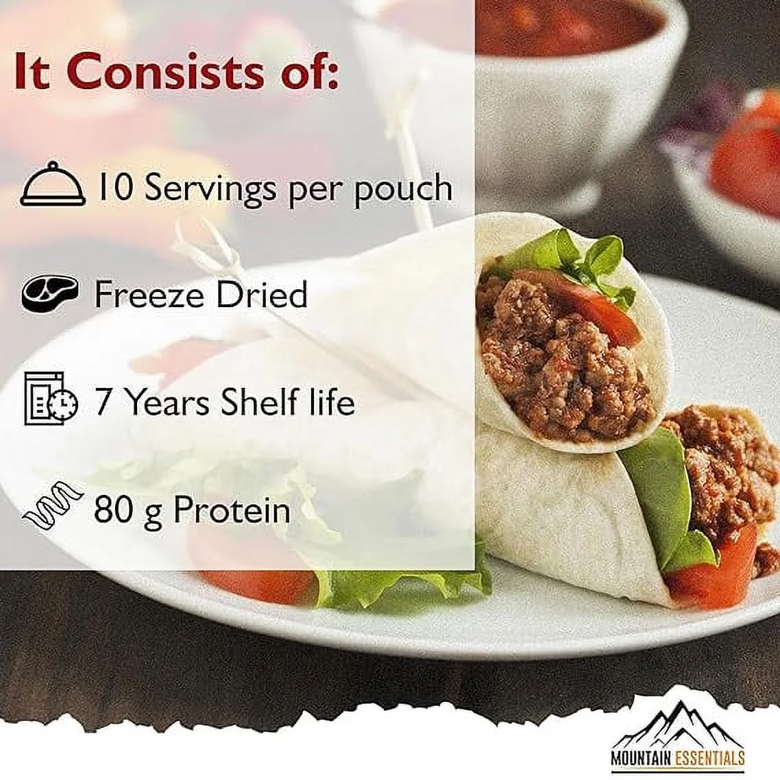 (Pack of 12) MOUNTAIN ESSENTIALS Freeze Dried Ground Beef Fully Cooked | Ready to Eat | No Water Added | No Preservatives | Survival & Emergency Food