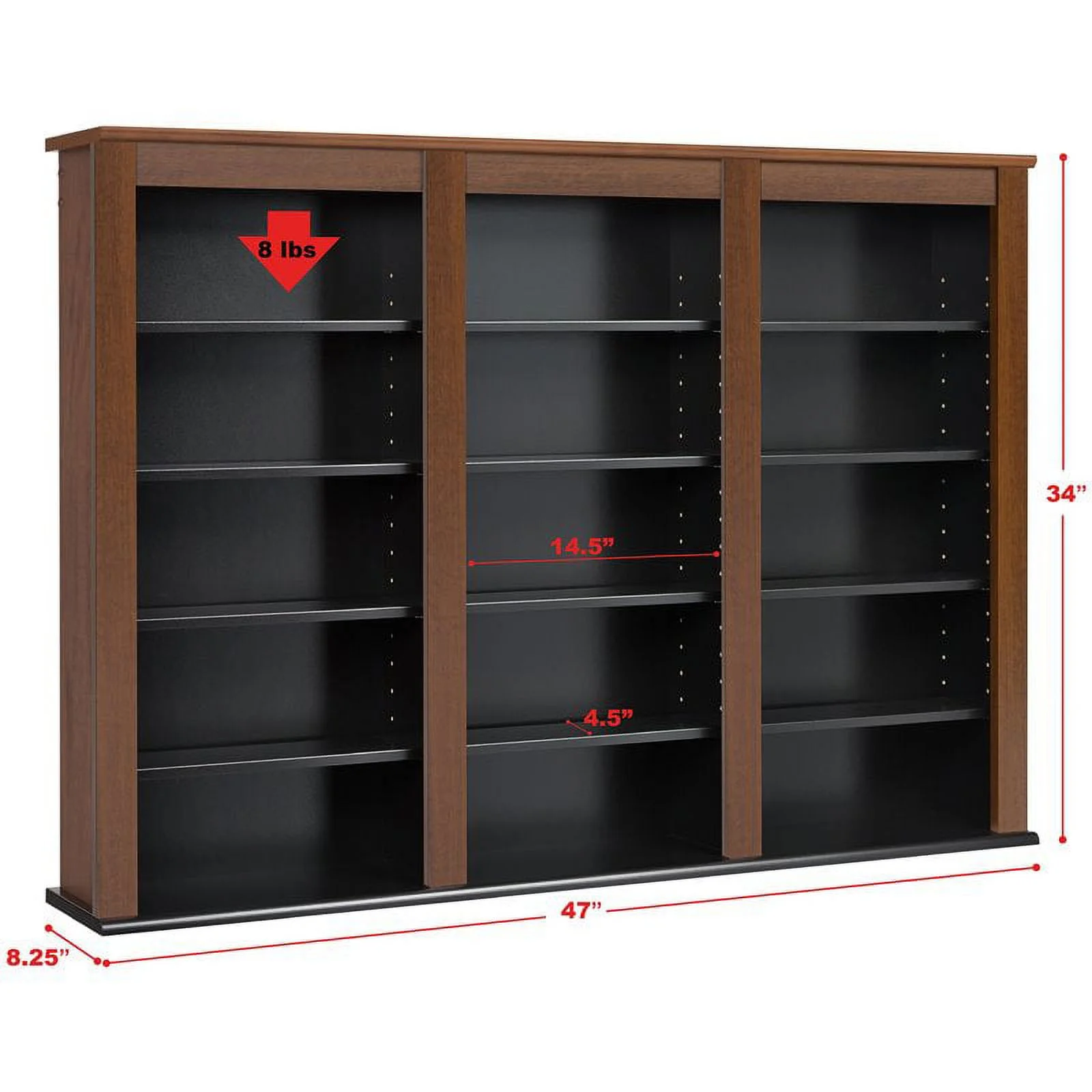 Bowery Hill Triple Floating Media Wall Storage in Cherry and Black