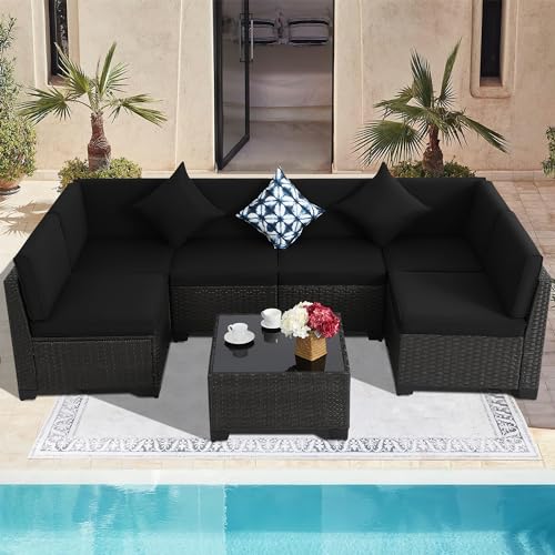 KIGOTY Patio Furniture Set 7 Pieces Conversation Sets, Outdoor Sectional Sofa