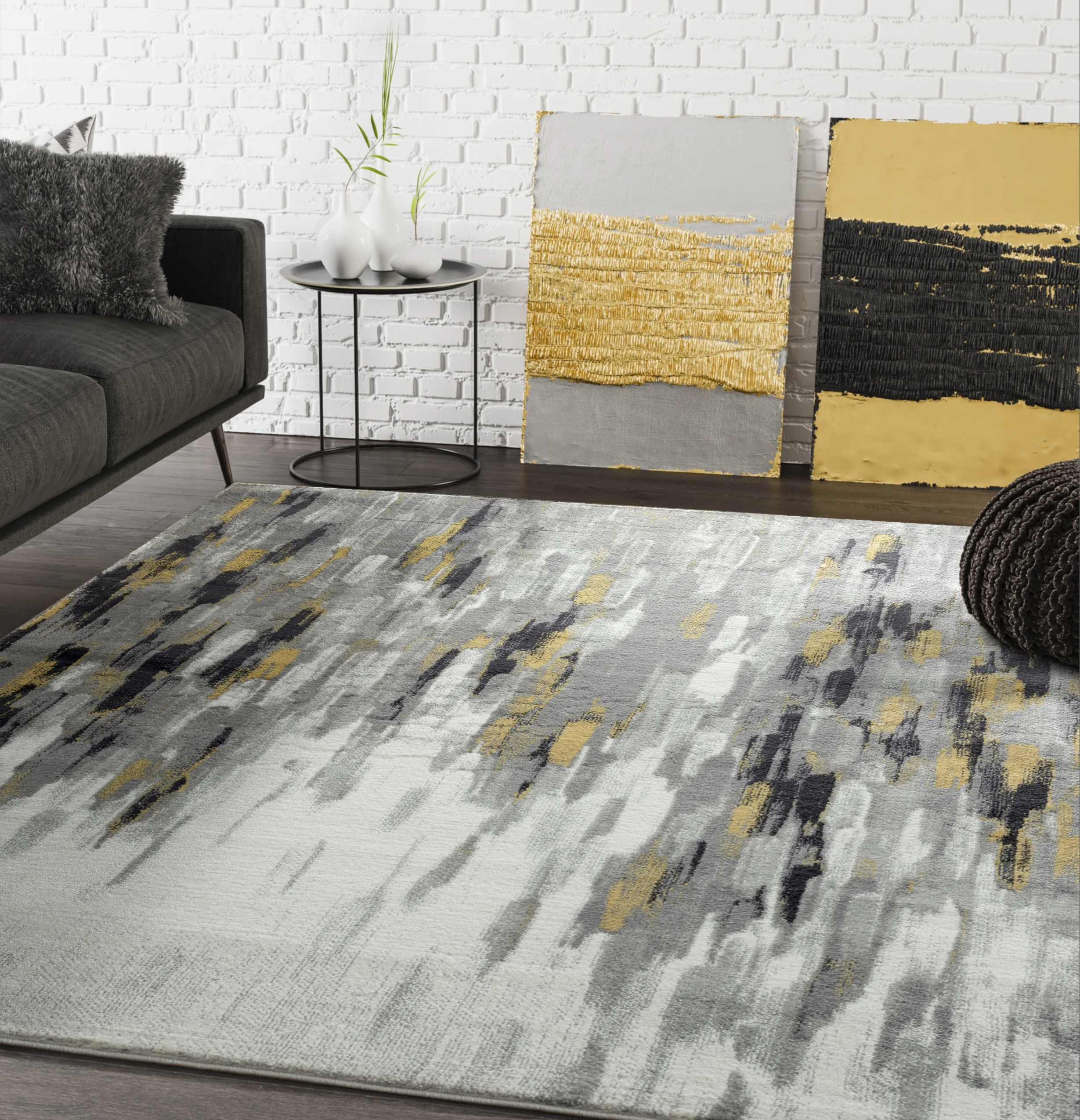 Abani Porto Collection Area Rug Mid Century Modern Bedroom Living Room Decor Floor Rug 6 x 9 Grey Yellow