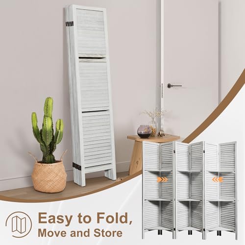 Osparple Room Divider with Shelves 6 Panel Wooden Folding Room Dividers Privacy Screen Wall Divider for Room Separation for Office and Apartment
