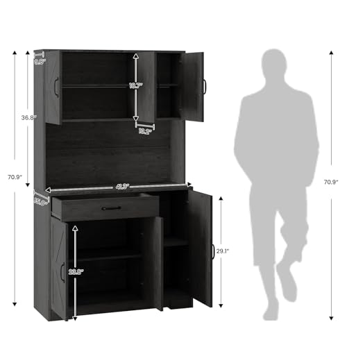 72" Tall Storage Cabinet, Kitchen Pantry Cabinet with Adjustable Shelves & Sturdy Steel Frame, Farmhouse Pantry Storage with 4 Barn Doors for Kitchen