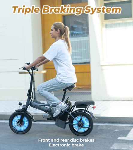 NAVIC Electric Bike for Adults, 14'' Adults Electric Bicycles, Peak 750W Folding Ebike with 499.2/749Wh Removable Battery, Max Speed 22mph