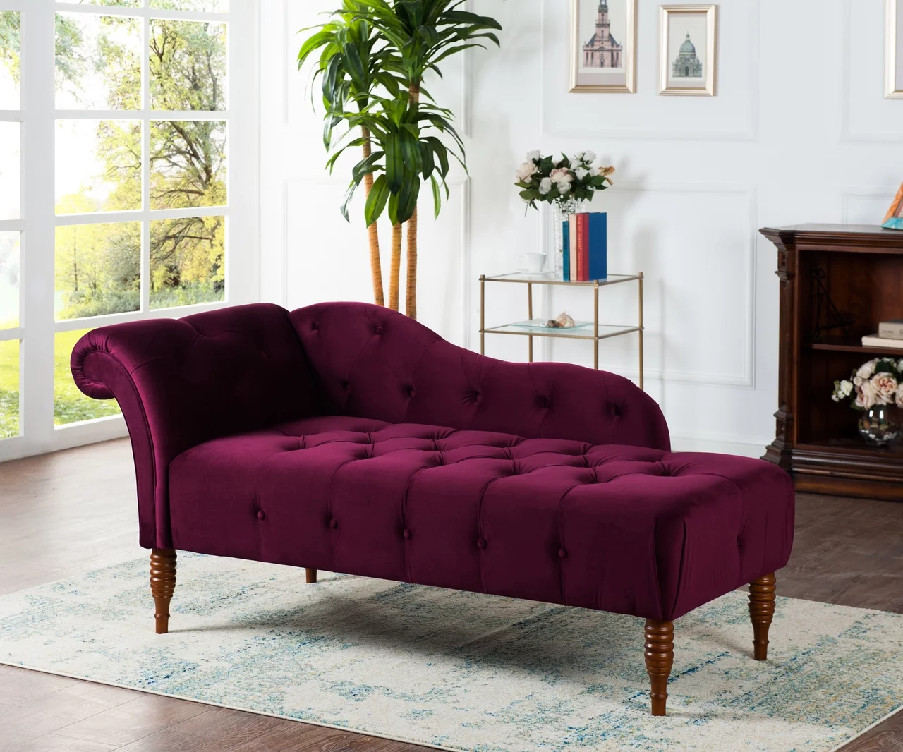 Samuel Tufted Roll Arm Chaise Lounge Burgundy - Radiant Selections