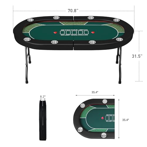 COLOR TREE Foldable Blackjack Poker Table, 84" Premium Texas Hold'em with Cup Holders, Padded Rails, Stylish Blue Design