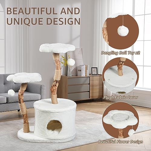 NATURAL EXPRESSIONS Modern Cat Tree and Tower for Indoor, Luxury Solid Wood Condo for Large Cats, Flower Cat Tree with Scratching Post