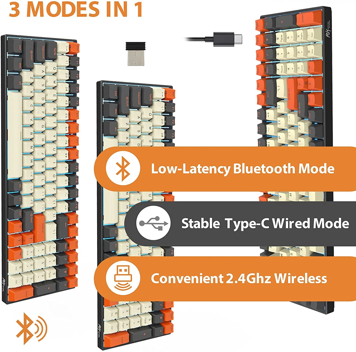 100 Wireless Mechanical Keyboard, Bluetooth5.1/2.4Ghz/Wired Mechanical Keyboard, 100-key 96% Full Size Hot Swappable Keyboard Brown Switch