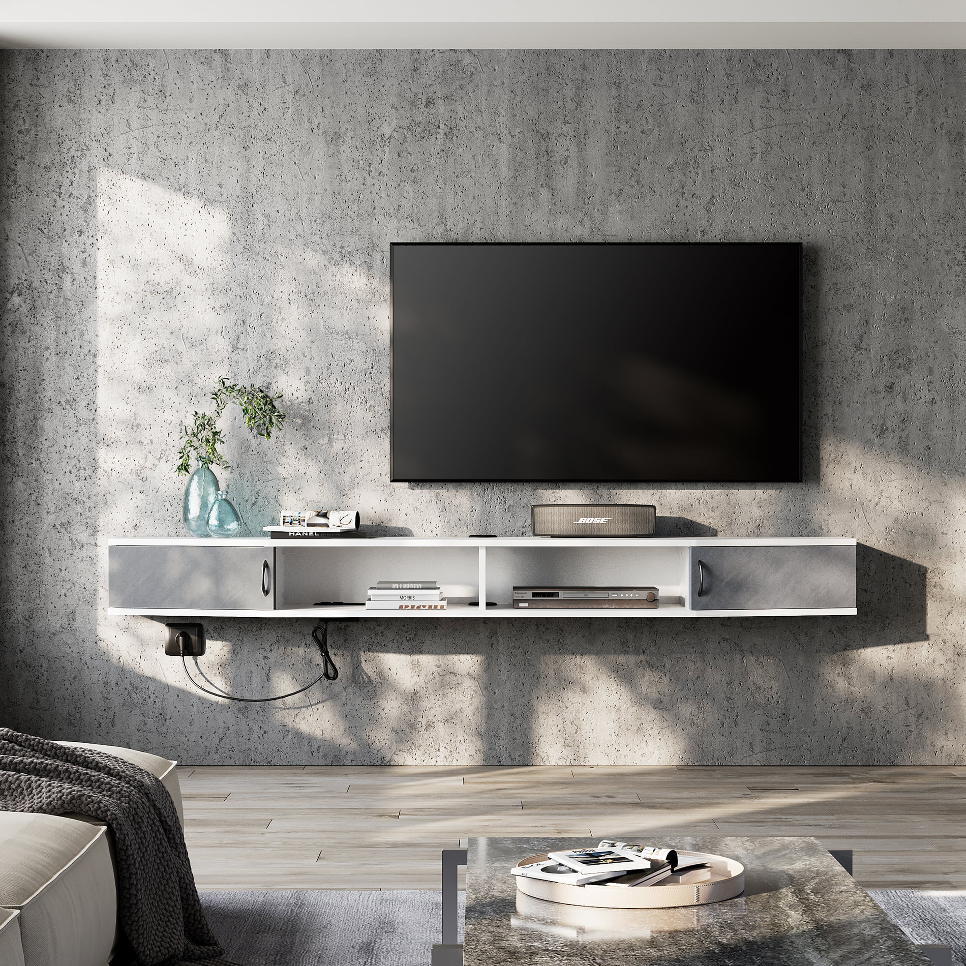70 Inch Floating TV Stand with Storage Cabinet for TVs up to 80 inch,White