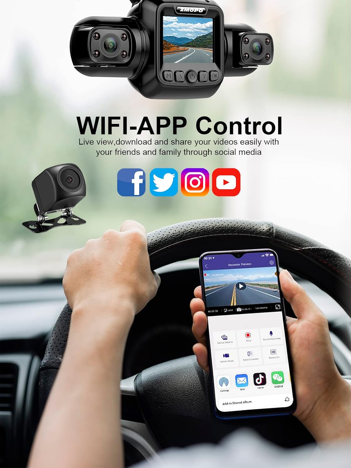 4 Channel Dash Cam Front and Rear Inside Left Right FHD 1080P Dash Camera for Cars, Built-in WiFi, Free 64GB Card