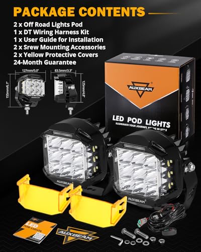 Auxbeam V-MAX Series 72W LED Pod Driving Lights, 4x2.5 Inch Rectangle Side Shooter Offroad Cube Spotlights with Amber DRL