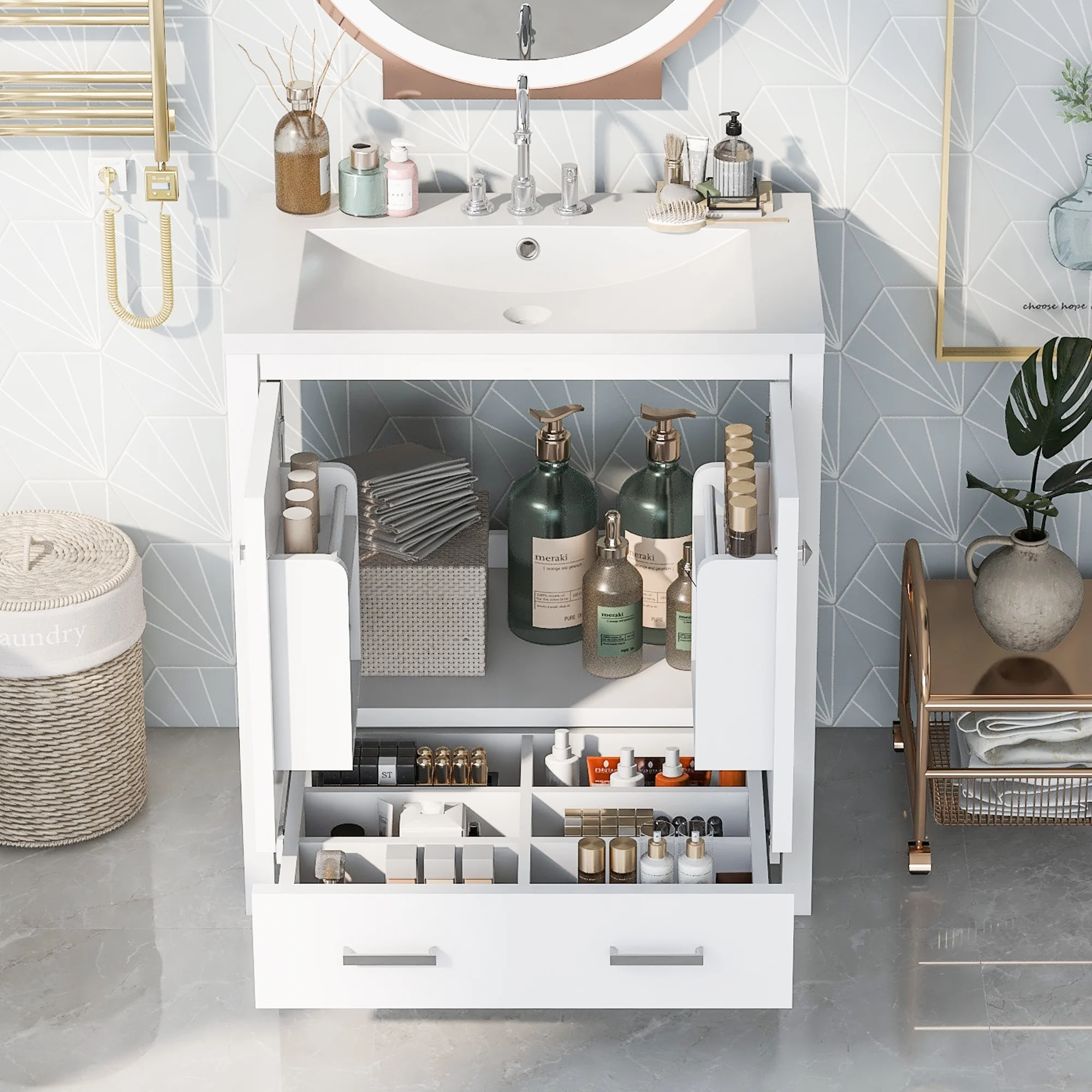 EUROCO 30" Bathroom Vanity with Sink, Bathroom Vanity Cabinet with 2 Doors and a Drawer, Soft Closing, Multifunctional Storage, Solid Wood Frame,White