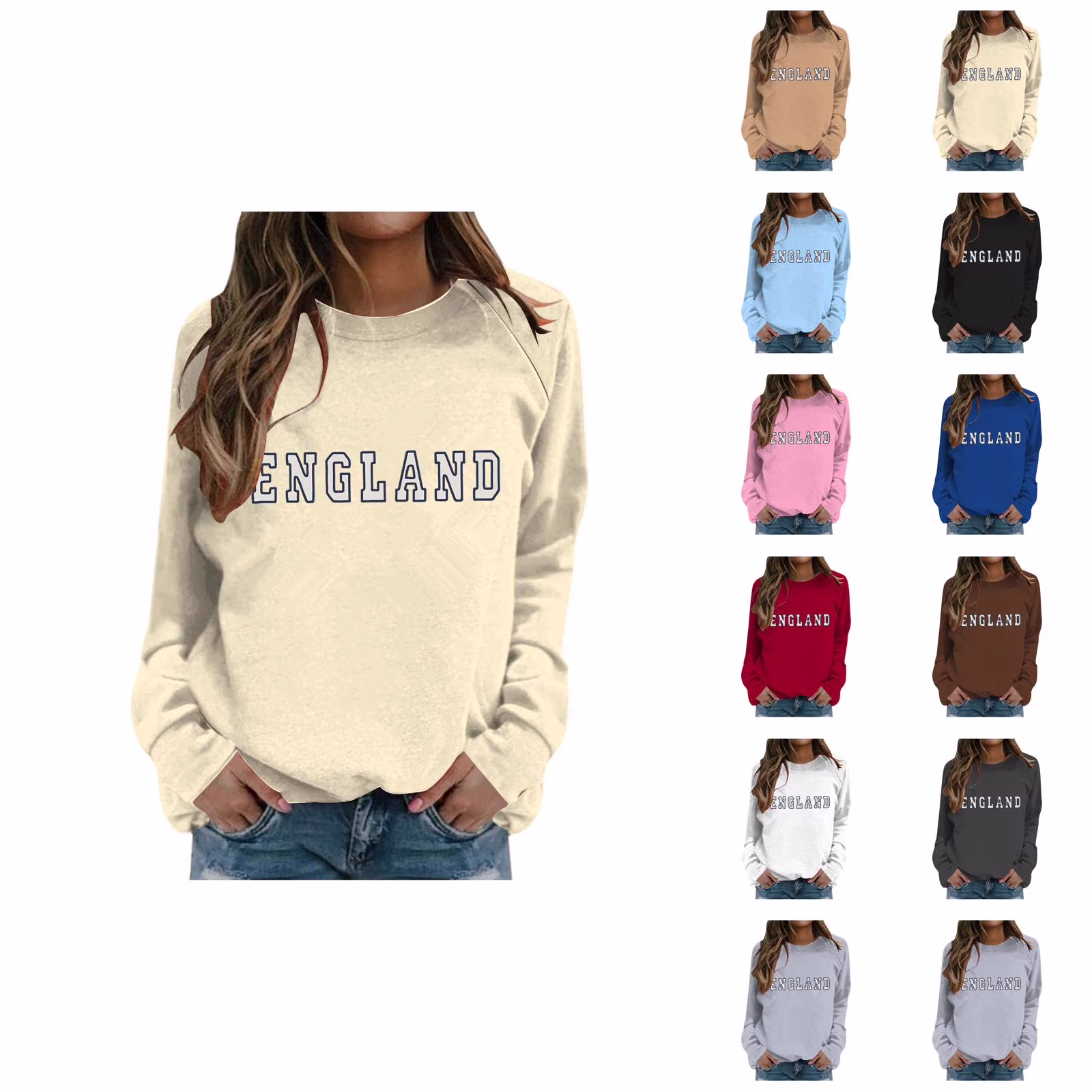 Women's Fashionable British Style Letter Printed Round Neck Long Sleeved Casual Sports Sweatshirt (1) Hoofie