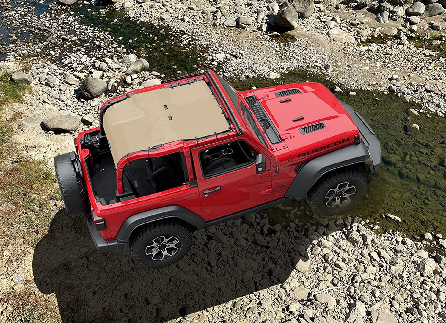 Shadeidea Jeep Wrangler Sunshade JL 2 Door (2018-Current) Sun Shade Front and Rear Trunk - Tan Mesh Screen Top Cover UV Blocker with Grab Bag