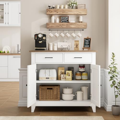 HORSTORS Kitchen Storage Cabinet, Modern Farmhouse Buffet Cabinet with Storage, Coffee Bar with 2 Drawers and 2 Doors