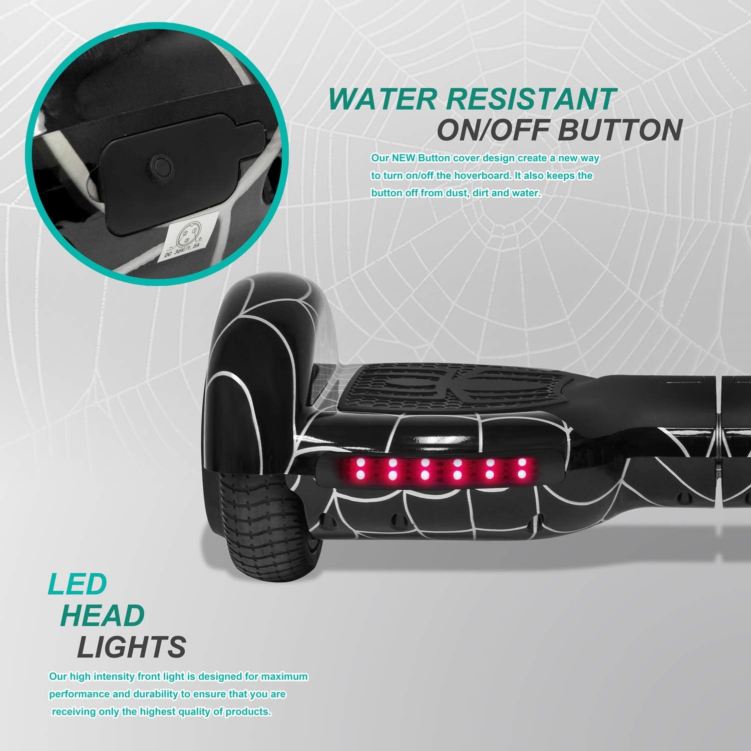 Hoverboard for Kids Adult Spider Self Balancing Hoverboard with LED Lights Wheels Speaker UL 2272 Certified Hover Board (BLACK) (Black)