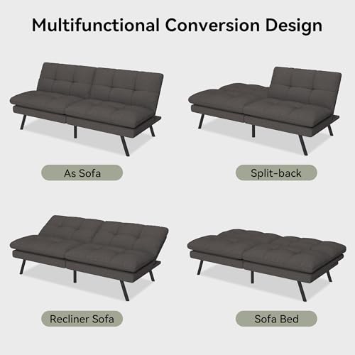 71" Convertible Futon Sofa,Faux Leather Futon Couch Bed,Sleeper Sofa Bed,Memory Foam Modern Folding Small Loveseat for Living Room,Office,Apartment