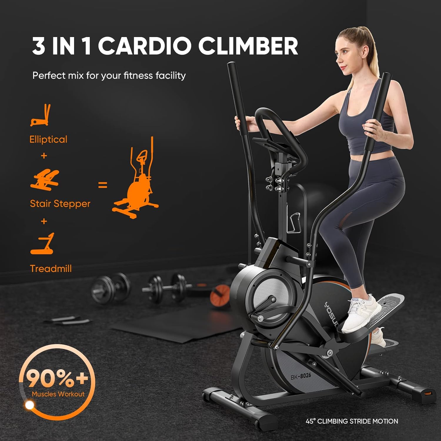 YOSUDA Pro Cardio Climber Stepping Elliptical Machine, 3-in-1 Elliptical Machine Stair Stepper Trainer