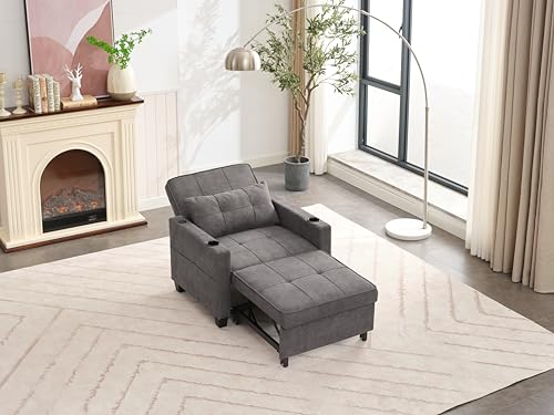 INMOZATA Convertible Sofa Bed Chair with Cup Holder, USB Port, 3-in-1 Sofa Chair Bed with Adjustable Backrest, Cat-Scratch Leather Sleeper Chair