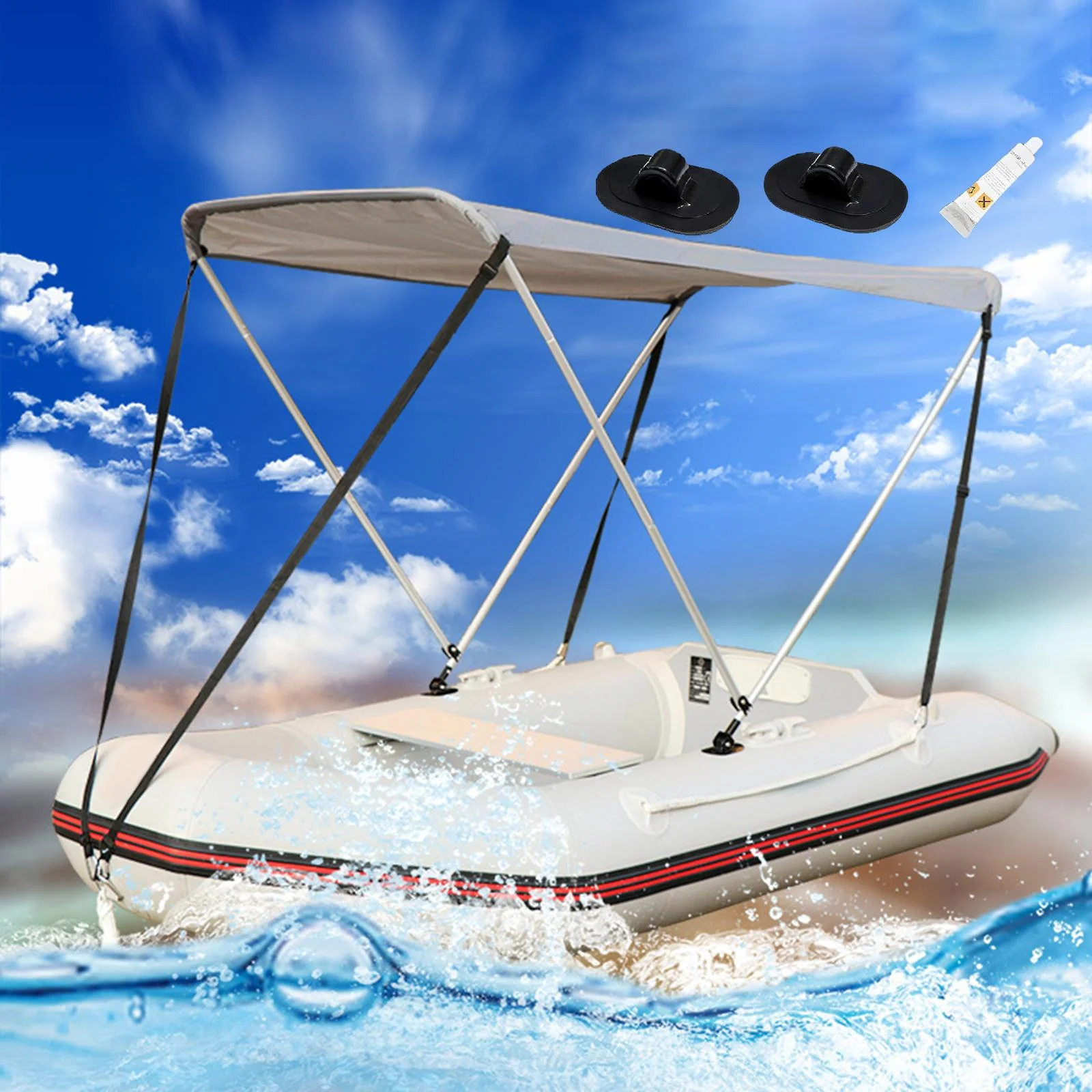 Boat Canopy with Adjustable Strap Foldable Tent Bimini Top Replacement Cover 3PCS