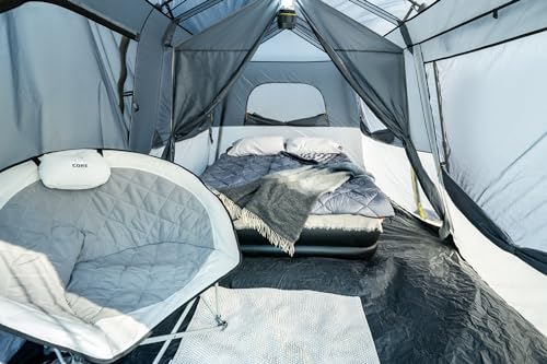 CORE Instant Cabin Tents | 6 Person / 9 Person / 10 Person / 12 Person Family Cabin Multi Room Pop Up Tents Car Camping | Included Storage Pockets
