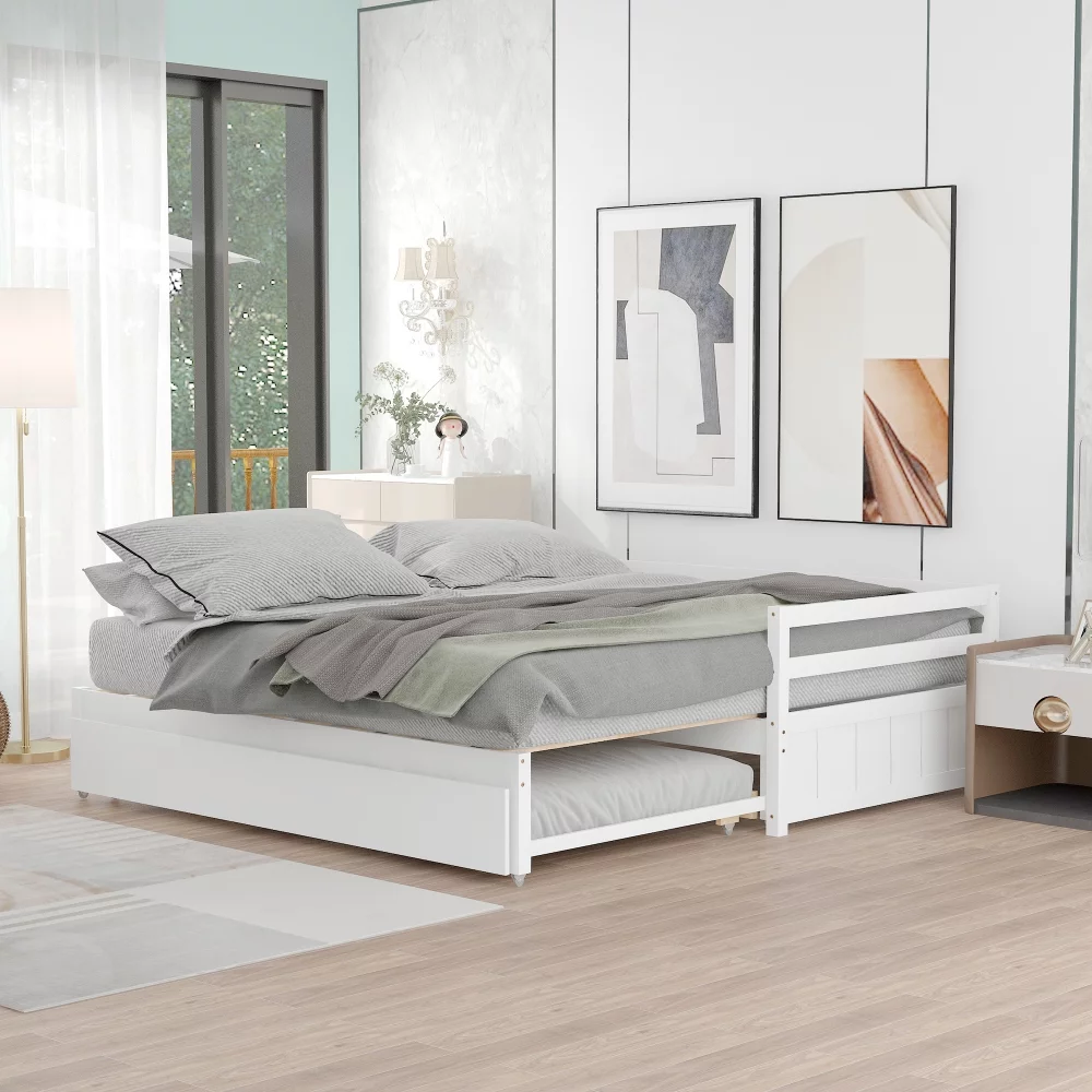 Cosymart Twin or Double Twin Daybed with Trundle,White