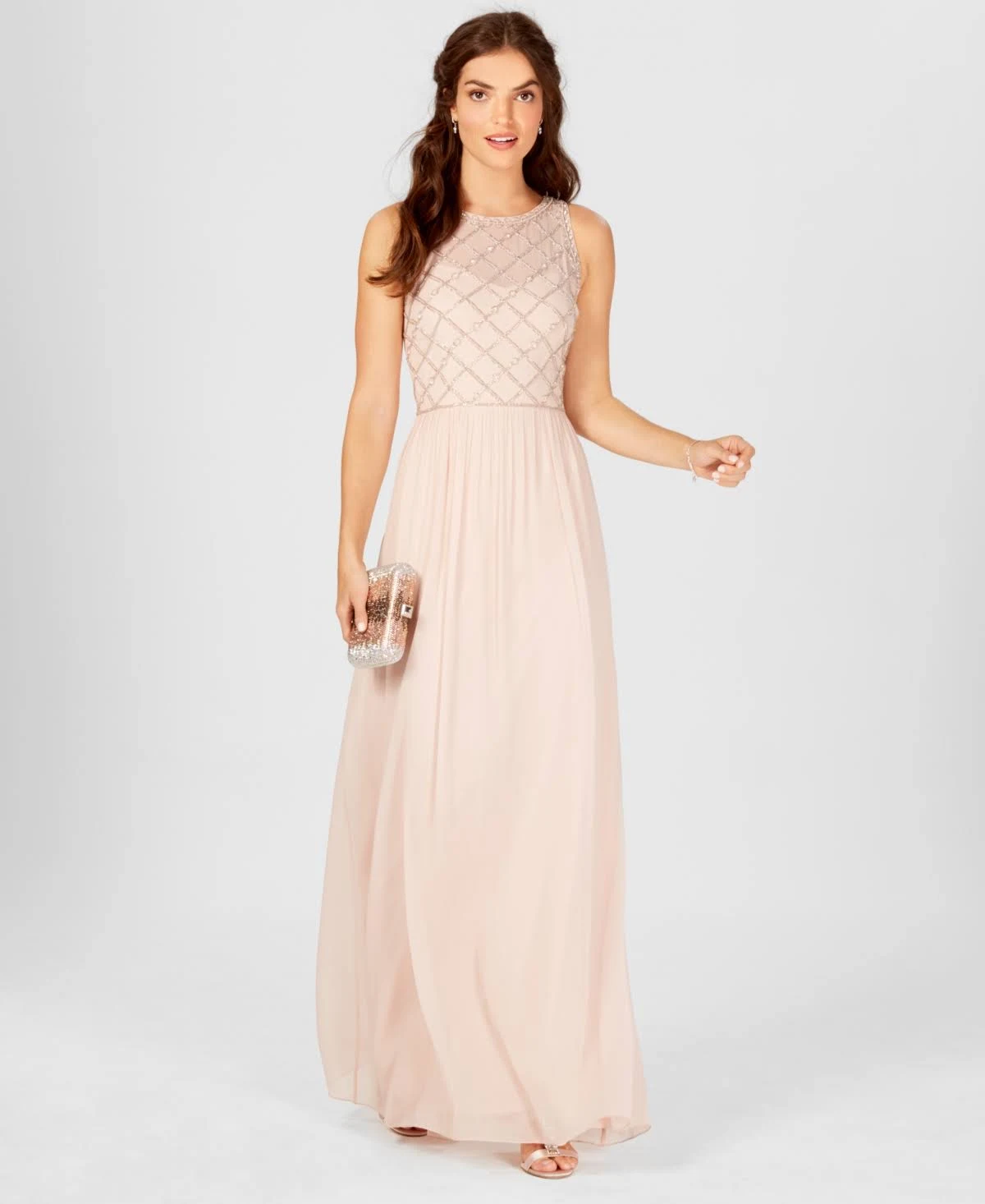 Adrianna Papell Beaded A-Line Gown Blush Size 16