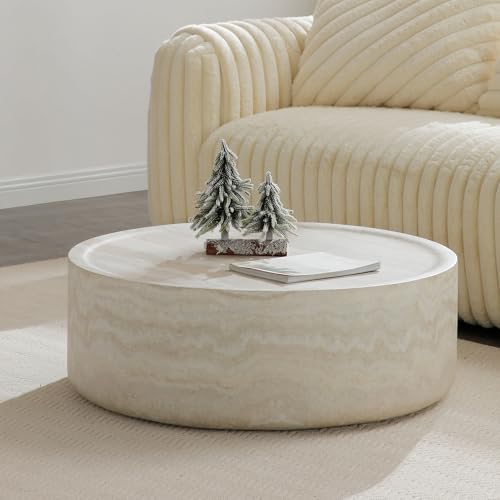 JUSTONE 15.75 ''Round Coffee Table, Accent End Table for Living Room Office Apartment, Modern Minimalist Side Table with Faux Marble Pattern