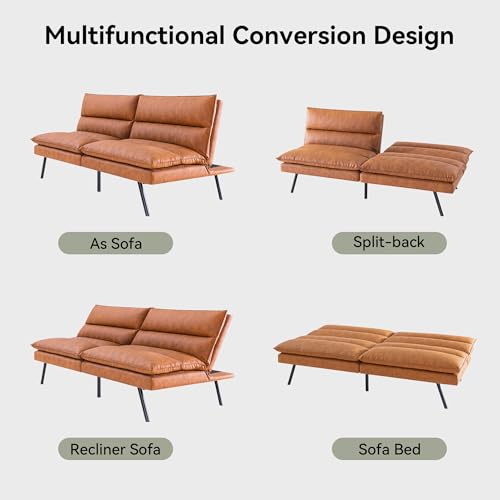 71" Convertible Futon Sofa,Faux Leather Futon Couch Bed,Sleeper Sofa Bed,Memory Foam Modern Folding Small Loveseat for Living Room,Office,Apartment