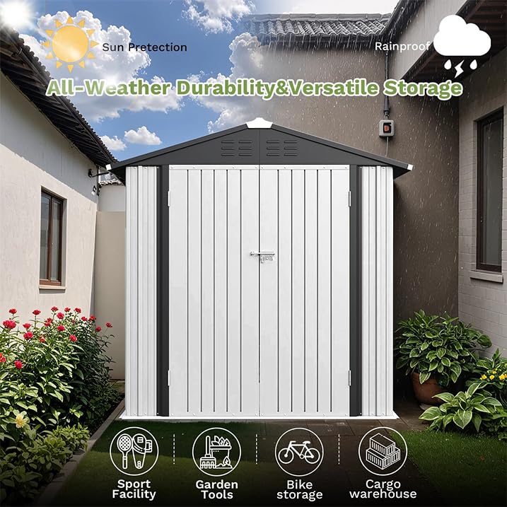Greesum 5×3 FT Outdoor Storage Shed, Metal Storaged Sheds Without Floor, Tool Sheds with Lockable Doors and Sloping Roof for Garden, Patio, Backyard