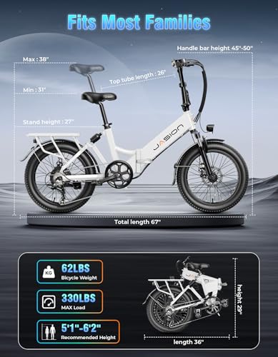 Jasion EB7 2.0/ST Electric Bike for Adults, 1200W Peak Motor 28MPH Max Speed Folding Ebike, 48V 10AH Removable Battery