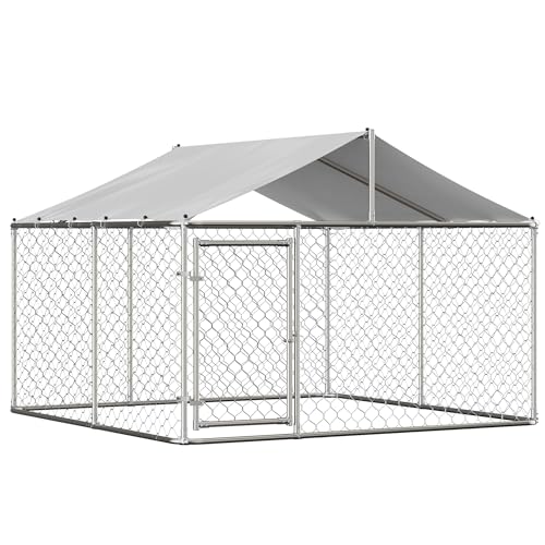 Large Outdoor Dog Kennel, Heavy Duty Galvanized Steel Dog Enclosure, Chicken Coop with Waterproof UV-Resistant Cover
