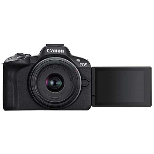 Canon EOS R50 Mirrorless Camera with 18-45mm Lens + 128GB Extreme Memory, Wireless Lavalier Microphones, Lenses, Filters, Case, Tripod, Flash